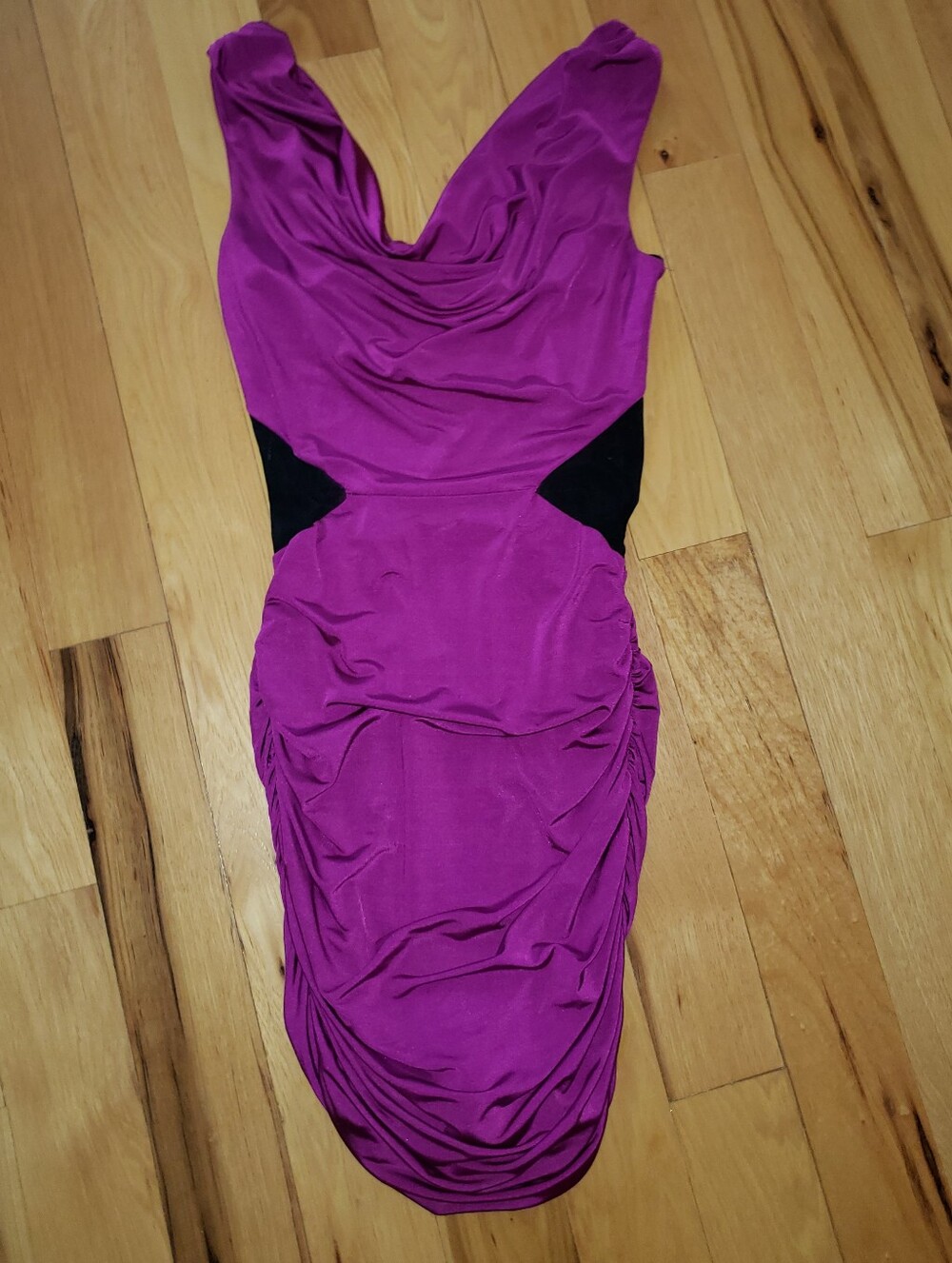 Forever 21 Magenta Ruched Bodycon Dress with Black Insets